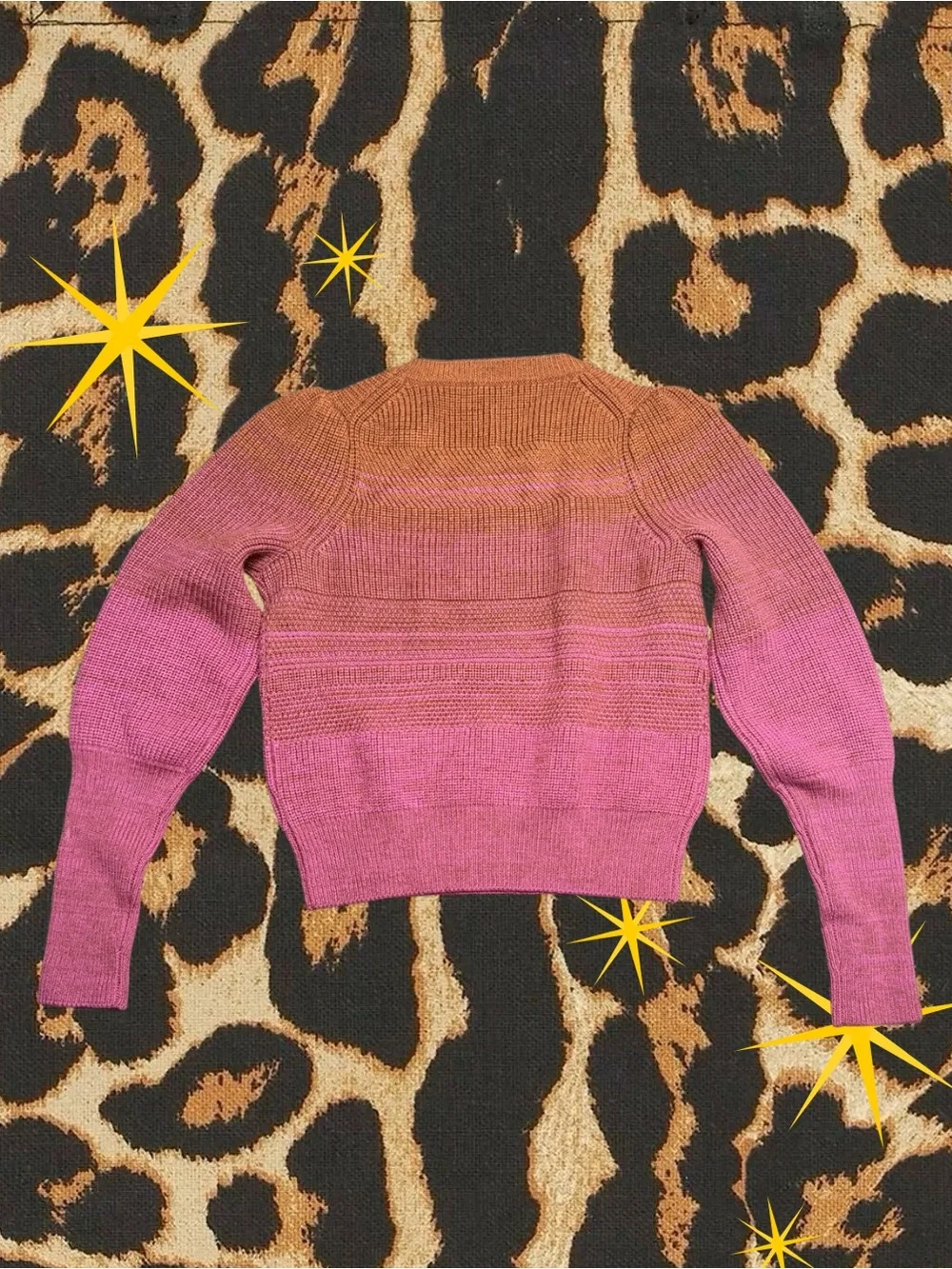 INTERMIX | 100% Wool Pink/Orange Ombré Crewneck Knit Preppy Sweater | Size S